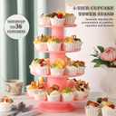4-Tier Cupcake Stand for 36 CupcakesLarge Plastic Cupcake Tower Stand Cupcakes Holder Tree4 Tiered Dessert Table Stands for PartyReusable Cookie Risers for ChristmasWeddingBirthday Party Events (Pink)
