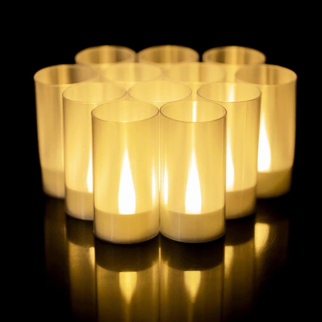 LANKER Flameless Candles with 6H Timer, Battery Operated LED Pillar Candles, D1.5 x H3 Inch, Romantic Flickering Warm White Light, Set of 12 (Warm White)
