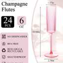 Ciaell 24 Pack Pink Plastic Champagne Flutes - 6oz Ribbed Disposable Champagne Glasses - Pink Vintage Mimosa Glasses with Long Stem, Elegant & Lightweight for Weddings and Party