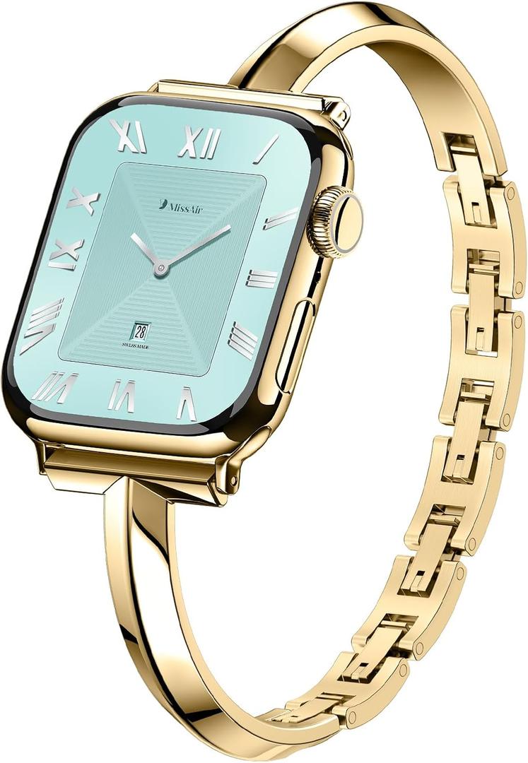 Missair Thin Band Compatible with Apple Watch 38mm 40mm 41mm 42mm 44mm 45mm 46mm 49mm for Women, Slim Bracelet Designer Dressy Stainless Steel Metal Strap for iWatch Series 11 10 9 8 7 6 5 4 SE Ultra (Gold)