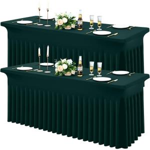 Moosfor 2 Pack Spandex Fitted Rectangle Tablecloth, Elastic Table Skirt | Stretch Washable Reusable 8FT Table Cloth, Folding Table Cover for Wedding, Banquet, Party and Dining Events, Hunter Green