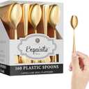 Exquisite Gold Plastic Tea Spoons Heavy Duty 160 Pieces Gold Plastic Silverware Heavy Duty Disposable Silverware Set, Disposable Tea Spoons Eating Utensils Sets Flatware Set For Parties & Events