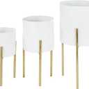 Deco 79 Metal Indoor Outdoor Planter Large Planter Pot with Removable Gold Stand, Set of 3 Planters 18", 14", 12"H, White
