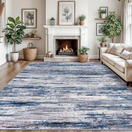 SIILOOM Navy Blue Gray Neutral Multi 10'x13' Modern Abstract Area Rug for Bedroom, Large Super Soft Washable Rug with Non-Slip, Non-Shedding Rugs for Living Room, Indoor Door Mat for Office Home Décor