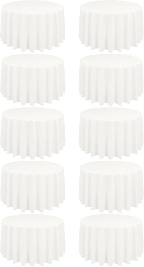 10 Pack Ivory Round Tablecloths - 120 Inch, Polyester Table Cover for Round Table, Stain and Wrinkle Resistant Washable Fabric Tablecloth, Polyester Tablecloth for Wedding Banquet Parties