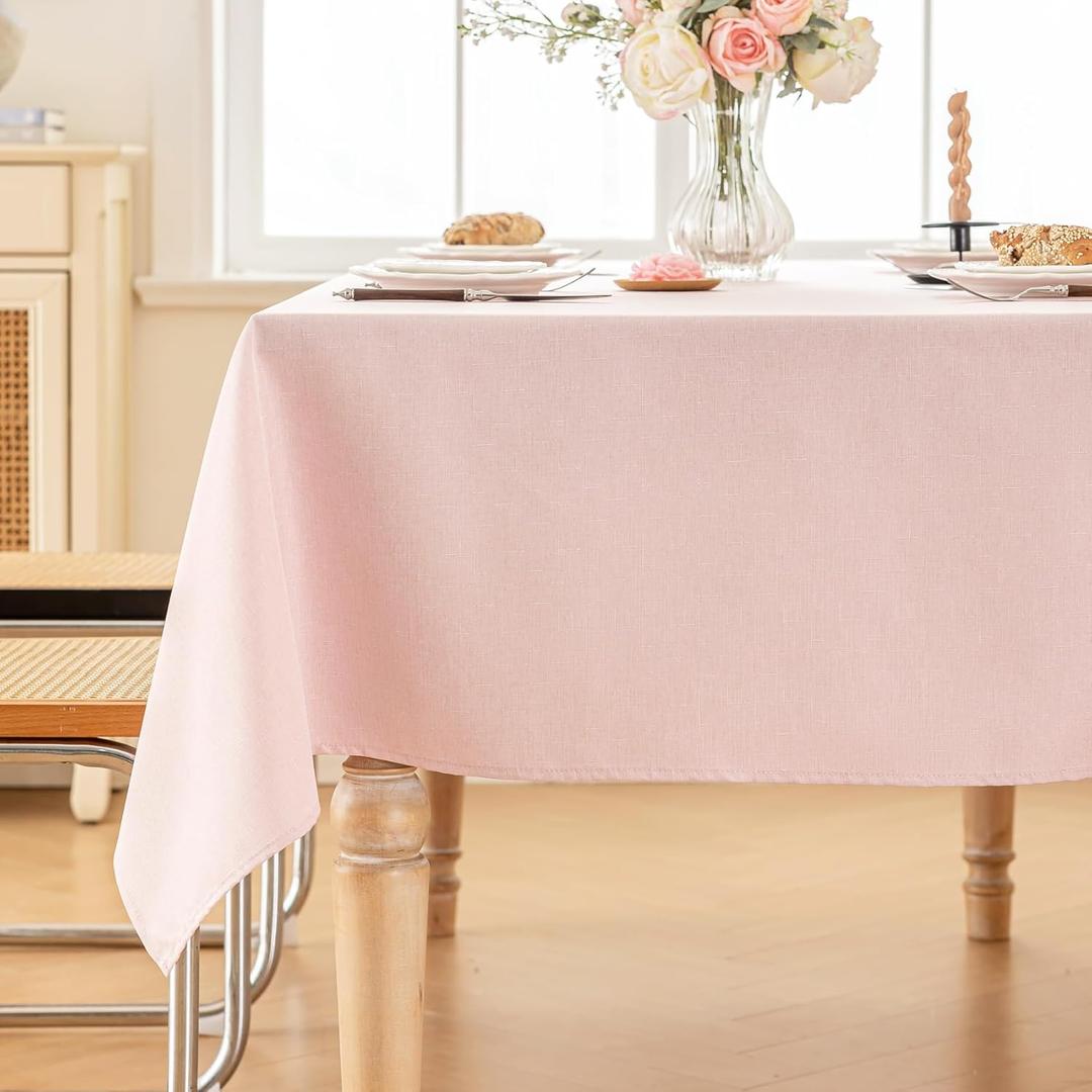Alsoo Valentines Table Cloth Rectangle Table, 6075 Inch Linen Textured Tablecloth Waterproof Tablecloths Wrinkle Free Fabric Farmhouse Table Cover for Dining Parties Buffets Holidays,Light Pink