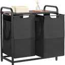 VEVOR 2 Section Laundry Sorter, Large Laundry Hamper with Metal Frame and Wooden Tabletop, Freestanding Storage Organizer Baskets with Pull-Out 600D Oxford Cloth Bags for Dirty Clothes, Bathroom