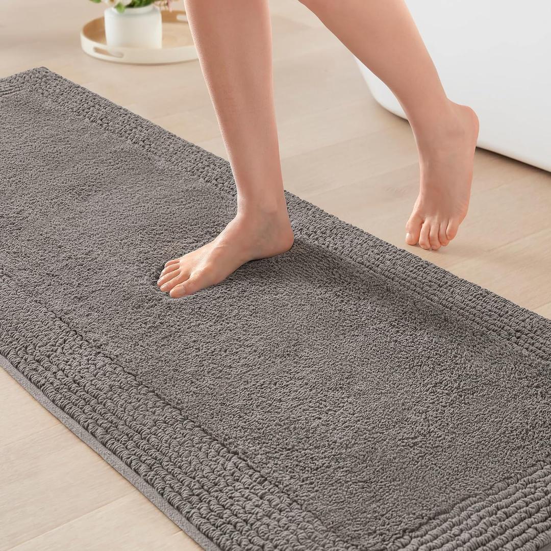 Madison Park Splendor Reversible 100% Cotton Tufted Bathroom Rug-3000 GSM Hotel Quality Luxurious Plush Medium Pile Bath Mat Absorbent, Quick Dry, Shower Room Dcor, 24x72, Charcoal