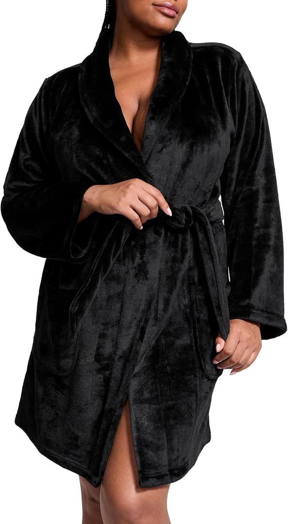 Victoria's Secret Short Cozy Robe, Robes for Women Medium-Large, Black)