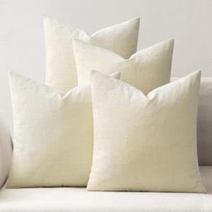 MIULEE Couch Throw Pillow Covers 18x18 Inch Set of 4 Cream White Soft Chenille Pillowcases Farmhouse Boho Cushion Shams for Modern Home Decor Sofa Living Room Bed