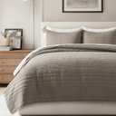 EVERGRACEHOME 100% Cotton Modern Lines Quilt Set King Size, Pre-Washed Soft Striped Coverlet Bedspread, 3 Piece Lightweight Bedding Set for All Season, with 2 Pillow Shams, Stone Taupe | Modern & Timeless, 100% Cotton, Soft, Pre Washed, Oeko-Tex Certified, Lightweight