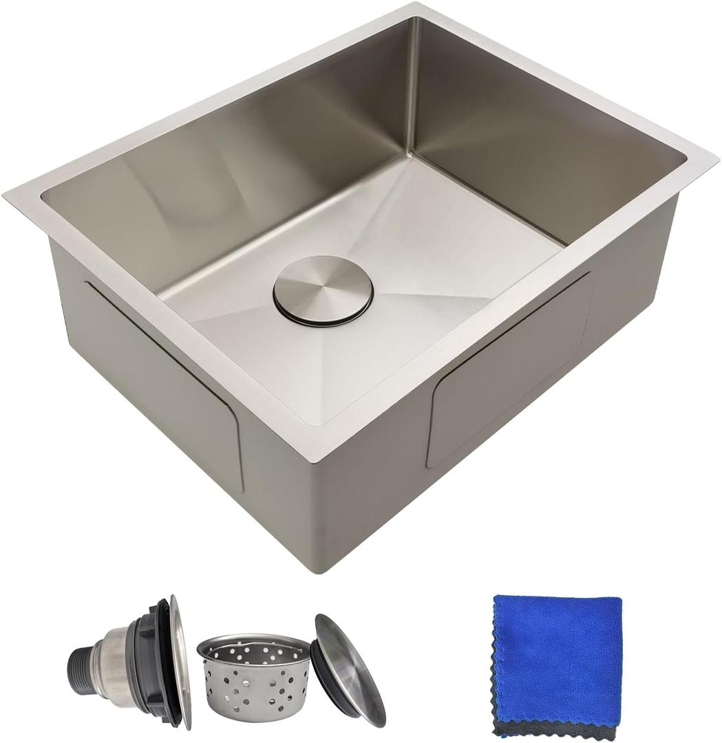 23 Inch Undermount Kitchen Sink - Delironexu 18 Gauge Stainless Steel Small Kitchen Sink, 23"x18" Single Bowl kitchen Sinks, Outdoor Kitchen Sink & Prep Sink with Accessories