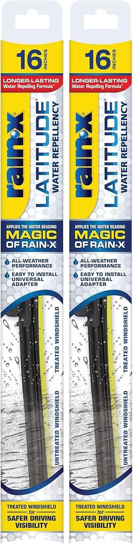 Rain-X 5079274-2 Latitude 2-In-1 Water Repellent Wiper Blades, 16 Inch (Pack Of 2), Automotive Replacement Windshield Wiper Blades With Patented Rain-X Water Repellency Formula
