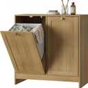 Smart FENDEE Double Tilt Out Laundry Hamper Cabinet, Small Hidden Trash Cabinets with 2 Baskets for Kitchen, Freestanding Bathroom Storage Cabinet Unit, Natural Oak, 25.98 inches x 12.99 inches x 26.77 inches