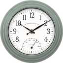 La Crosse Clock 433-3020 8-inch Indoor/Outdoor Sage Green Quartz Wall Clock with Temperature