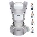 KIYUMI Baby Carrier with Hip Seat, 6- in-1 Baby Carrier Newborn to Toddler, Ergonomic M Position, Head Support and Breathable Mesh, Adjustable Removable Baby Sling Carrier (7-45 lbs), Grey (Gray)