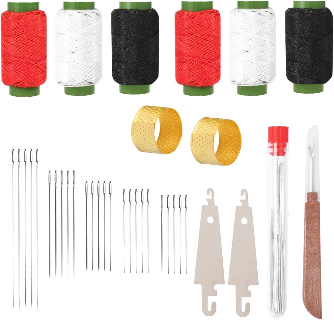 37 Pcs Hand Sewing Needle Kit - Stainless Steel Big Eye Sewing Needles Set with Thread Ripper, Needle Threaders, Colored Threads & Thimbles Premium Steel Hand-Sewing Supplies for Home Travel & Repairs