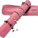 Velvet Jewelry Roll Bag for Brackets Bangles Watches, Great Jewelry Organizer for Travel, Blush Pink