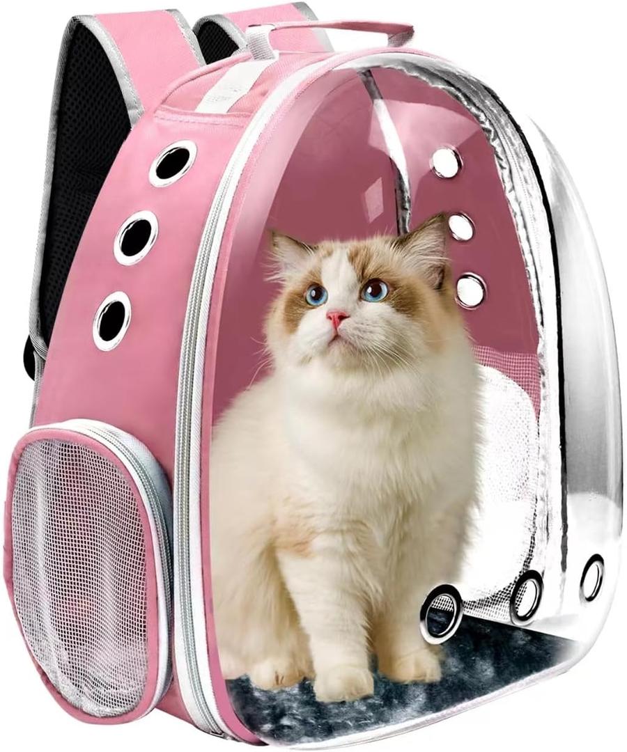 Cat Backpack Carrier, Pet Cat Carrier with Ventilated Design for Carrying Puppy Cats, Pet Carrier Backpack for Traveling/Hiking/Camping/Outdoors Airline Approved Travel Carrier (Pink)