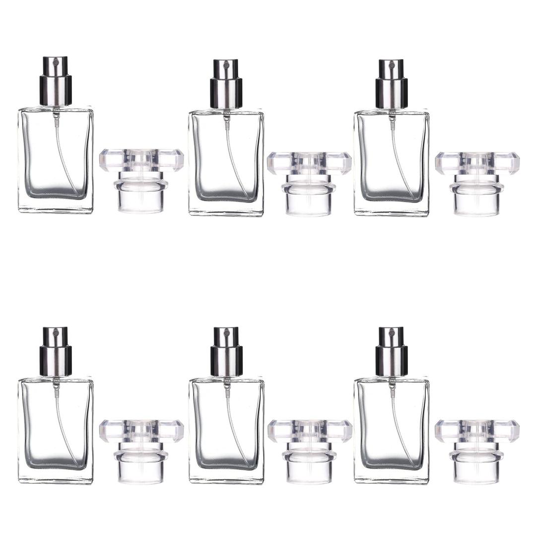 6 Pack 30ml / 1 Oz Transparent Refillable Perfume Bottle, Portable Square Empty Glass Perfume Atomizer Bottle Spray Applicator with 4 kinds of perfume dispenser(6 Pack 30ml / 1.01 oz. Transparent
