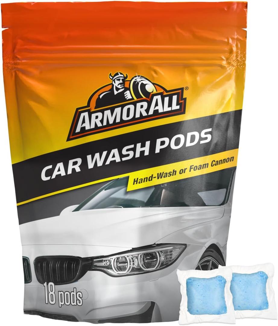 Armor All Car Wash Pods, Pre-Measured, Dissolvable, Super-Concentrated Formula, 18 Count