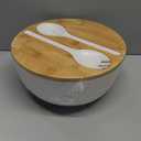 ShineMe Large Salad Bowl with Lid, Bamboo Fiber Salad Serving Bowl Set with Utensils, 9.8inches Mixing Bowl with Servers, Solid Bamboo Wooden Bowl for Candy, Salad, Fruits, Vegetables and Pasta(White)
