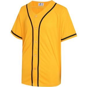 Blank Baseball Jersey for Men Women Full Button Up Short Sleeves Shirts Hip Hop Hipster Sports Uniforms (Yellow, S)