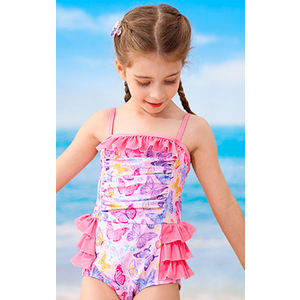 Funnycokid 4T 5T Swimsuit Girls Toddler Bathing Suit One Piece Spaghetti Swimwear Little Kids Pink Butterflies 4-5 Years