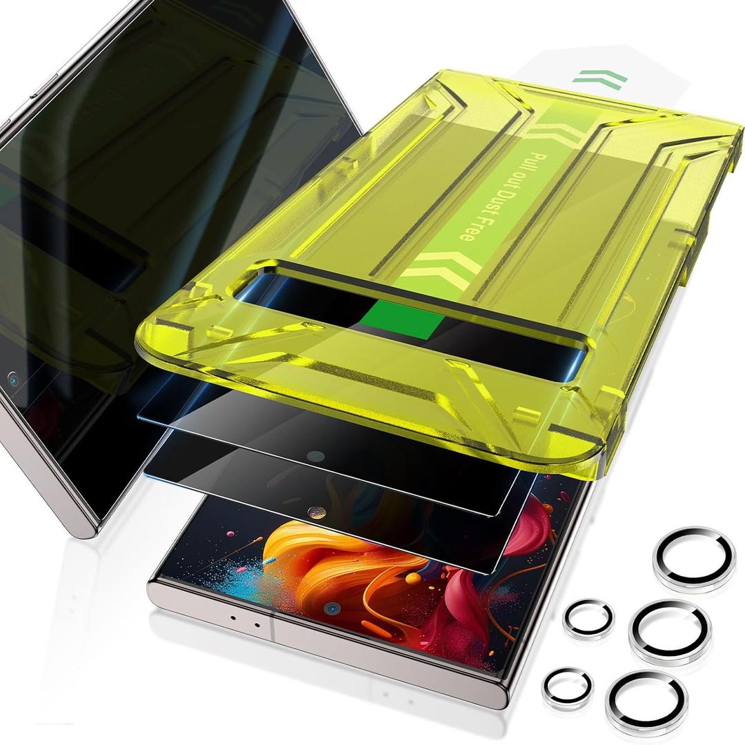 Fotbor for Samsung Galaxy S24 Ultra 28 Privacy Screen Protector and Camera Lens Protector, [3s Installation], Fingerprint ID 9H+ Tempered Glass 2Pack
