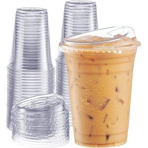 GUSTO Clear Plastic Cups with Lids [16 oz - 100 Count] - Disposable Iced Coffee Drink Cups with Strawless Sip Lids for Smoothies, Juices, and More - (Formerly Comfy Package)