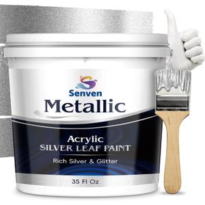 Silver Paint 35 Fl Oz Metallic Liquid Silver Leaf Paint Rich Silvers Paint for Metal, Wood, Canvas, Appliance, Furniture, Clay DIY, & Art Handcrafts Fast Dry Acrylic Metallic Finish Artwork Home Dcor