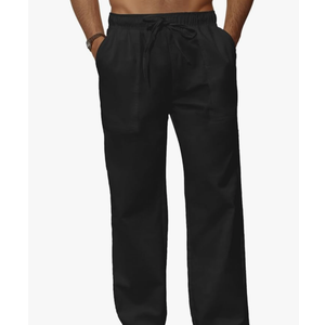 Mens Casual Linen Pants Elastic Wasist Drawstring Lightweight Summer Beach Yoga Pants Trousers with Pockets, Medium