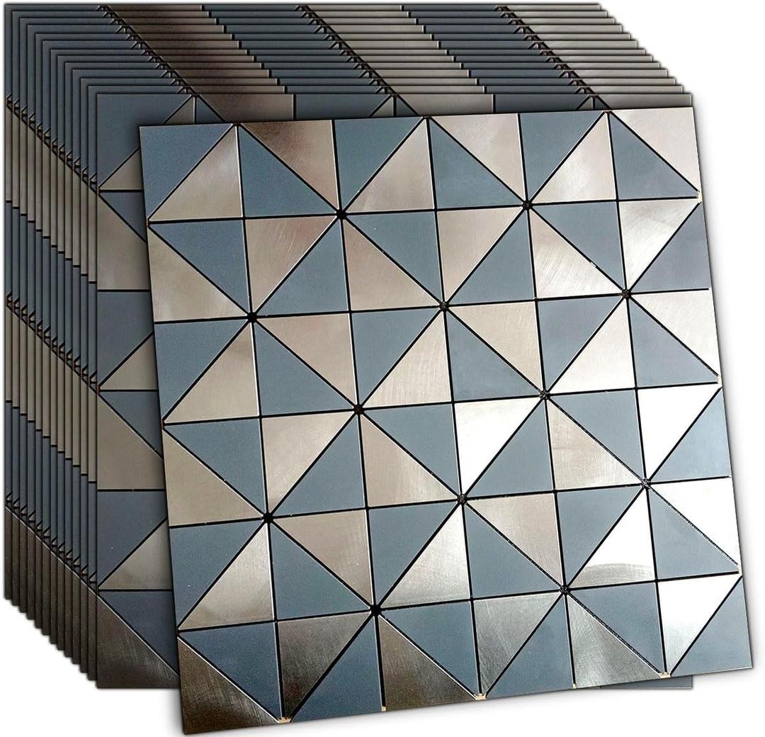 14 Sheets Small Triangle Peel and Stick Backsplash Tile for Kitchen, Self-Adhesive Mosaic Tile, Stick on Bathroom VanitiesFireplace Dcor, Laundry Table (Grey)