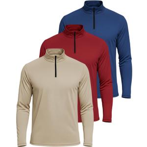 Real Essentials 3 Pack: Men's Dry-Fit Active Quarter Zip Long Sleeve Athletic Performance Pullover  (in Big & Tall) 3XL 