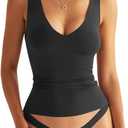 Womens V Neck Tank Tops Sleeveless Double Lined Basic Tops Slim Fit Summer Shirts 2025 (Medium, Black)