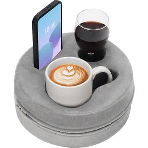 G GOOD GAIN Couch Cup Holder Pillow, Cute Sofa Drink Cup Holder Cozy Buddy | Desk Organizer for Mugs, Snacks, Phone, Makeup | Bed Caddy Tray for Car, Beach, Picnic, Boat, RV, Table (LightGrey) (8.5 x 8.5 inches)