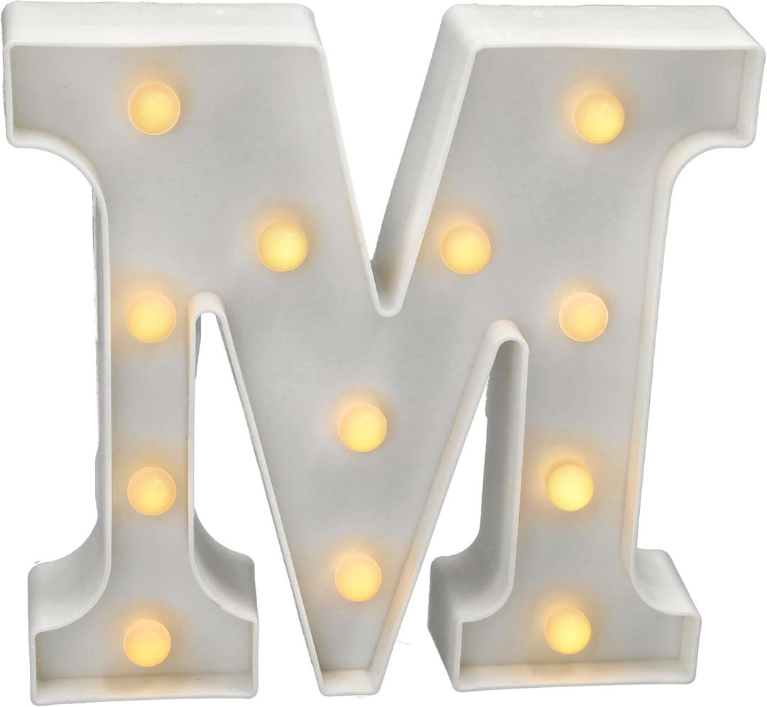 JANDEI - LED Letters with Lights, Letter M with Warm Light for Decoration and Atmosphere, Bedside Night Lighting, Birthdays, Weddings, Showcases Battery Operated