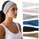 Headbands for Women - 6 Pack Wide Elastic Hair Bands | Stretchy Sweatbands Hair Bands | Soft Sports Thin Head Bands | Non-Slip Accessories Bands for Fashion, Washing Face, Workouts, Yoga, Daily Use (Grey/Navy/Brown/White/Pink/Black)