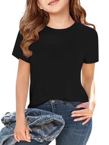Girls Short Sleeve T Shirts Kids Summer Tops Crewneck Tees 5-14 Years Black