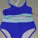 Girls Swimsuit Color-Block High Waist Sporty Sets Girls Two Piece Bathing Suit with Chest Pad Swimwear 11-12Y