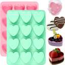 2 Pack Heart Chocolate Mold, 12-Cavities Heart Shaped Silicone Molds for Baking, Chocolate, Jello, Muffin, Brownie, Ice Cubes, Non-Stick Heart Silicone Mold for Mother's Day Baking & Crayons Soap