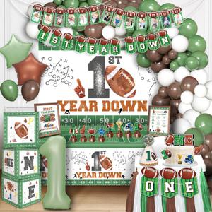 First Birthday Decorations  First Year Down Birthday Party Decorations Kit with 40" Balloon, Banner, Photo Garland, Backdrop & Football Decor