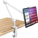 AboveTEK Tablet Stand Holder for Desk & Bed, Aluminum iPad Holder Arm with 360 Rotating Clamp, Adjustable Phone Stand Compatible with 4.7"-13.5" iPad Pro/Air/Mini, iPhone, Galaxy Tab- White