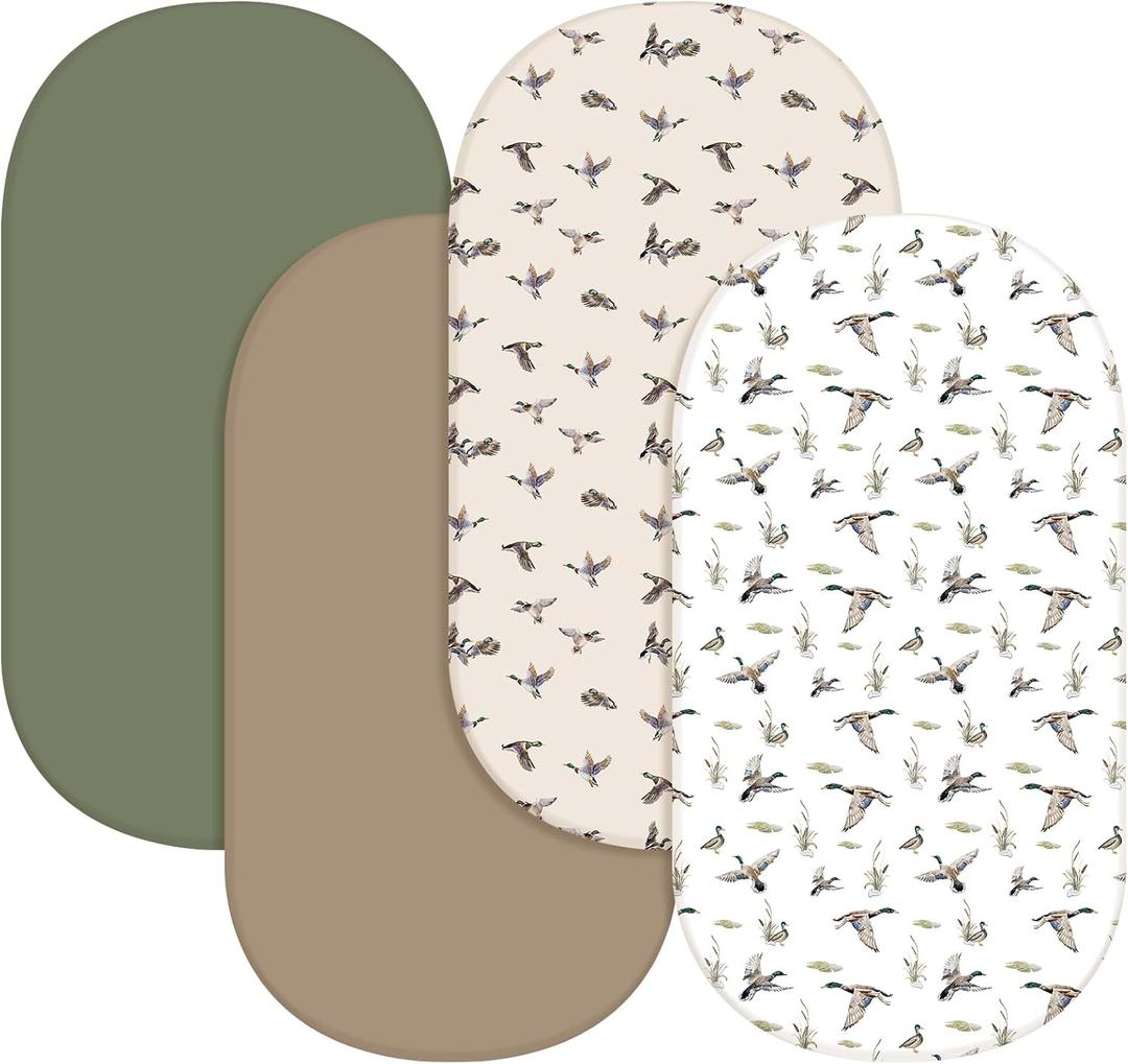 CroBlissful 4 Pack Mallard Duck Bassinet Sheets 32 x 16 x 4 Inches Hunting Stretchy Neutral Fitted Sheets Mallard Duck Baby Stuff Bedding for Standard Bassinet Mattress Gift Set