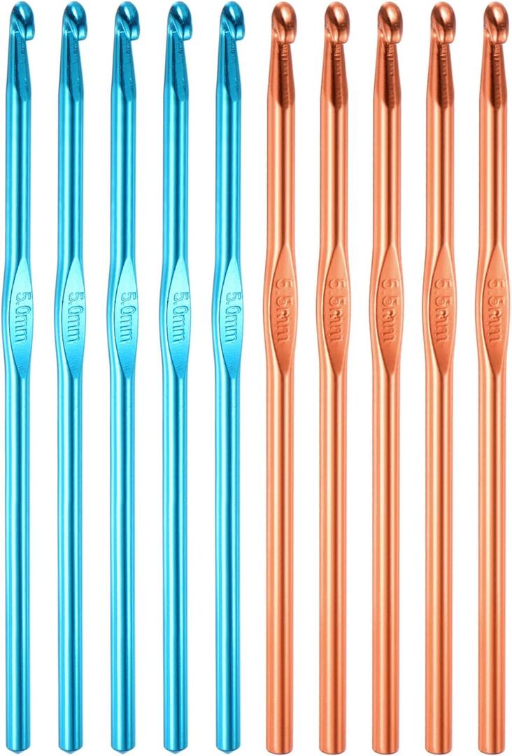 uxcell 10Pcs Aluminum Crochet Hook 5mm 5.5mm US Size 8 9 Knitting Needles for DIY Craft Yarn Blue Orange