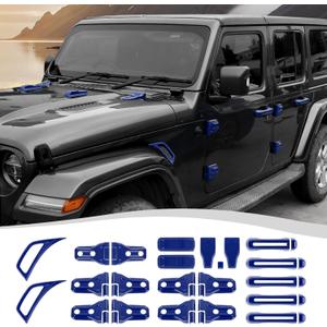 22PCS Full Set Exterior Decoration Trim Kit Fit for 2018-2026 Jeep Wrangler JL JLU 2/4 Doors, Door Hood Engine Hinge Covers Door Handle Side Vent Tailgate Window Hinge Cover (Blue)