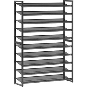 Nunsino Shoe Rack,10 Tier Metal Shoe Organizer,Max Holds 50 Pairs,Heavy Duty Shoes Shelf for Garage, Entryway, Closet,Black