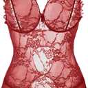 Women Sexy Lingerie Nightwear - One-Piece Bodysuit Nightie Plus Size, Black (Red, XL)