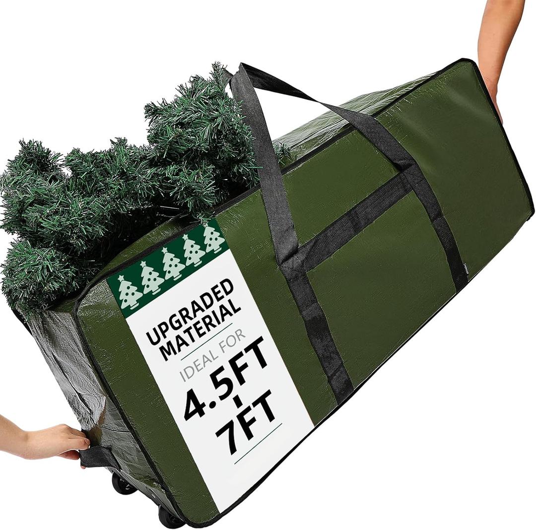 HOMEST Christmas Tree Storage Bag, Fits for 4.5-7 ft Xmas Artificials, Zippered Bag with Reinforced Carrying Handles and Wheels, Green (Bag Only)