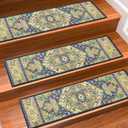 Stair Treads for Wooden Steps Indoor, 15 Pack 8" X 30" Non Slip Carpet Stair Treads with Reusable Adhesive for Kids Elders and Dogs, TPR Backing Stair Rugs Oriental Staircase Step Treads, Bohemia